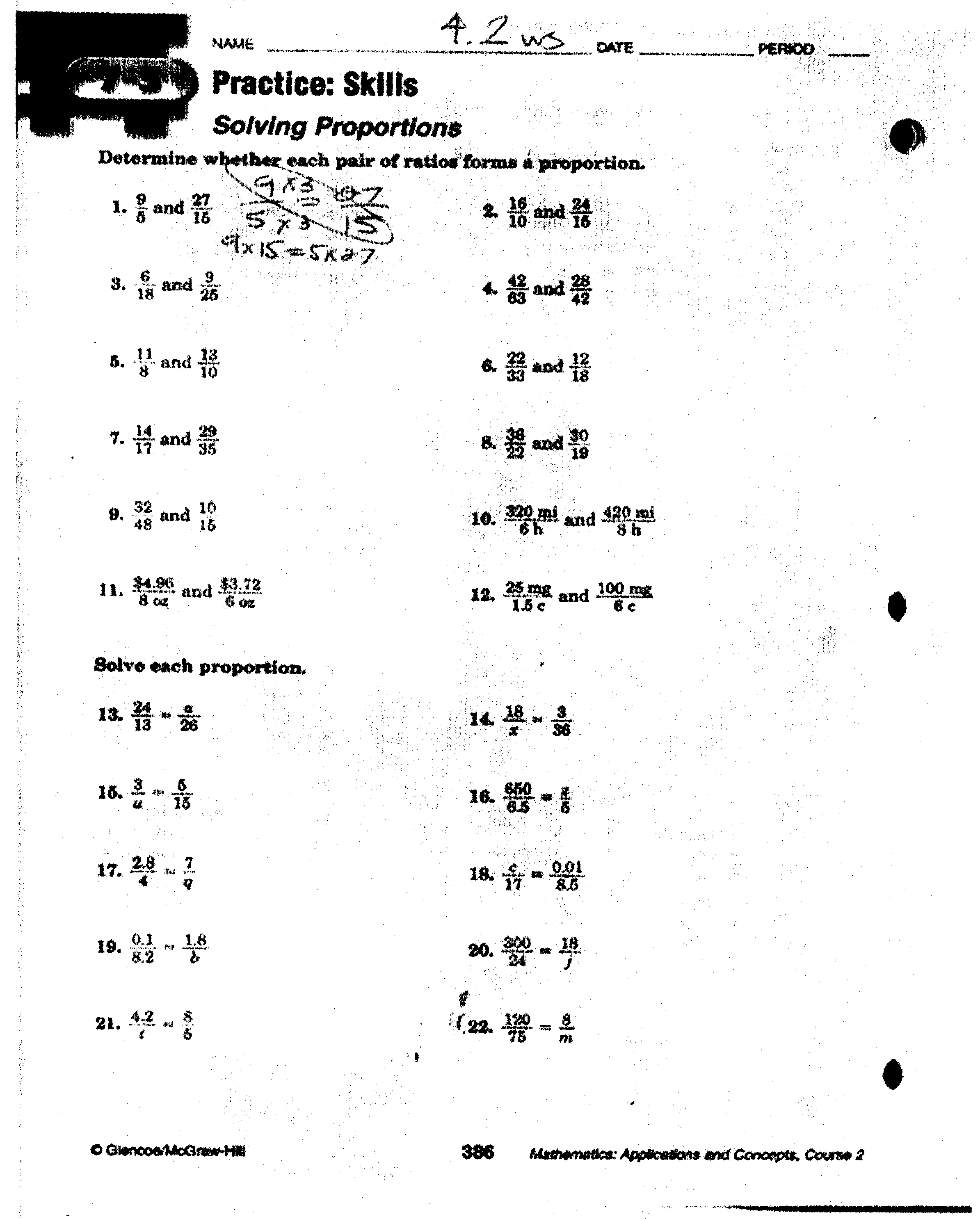 solving proportions problems Intended For Solving Proportions Worksheet Answers